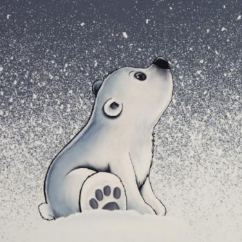 Samt Chenille Kissenpanel mit Eisbären im Schneetreiben in Grau